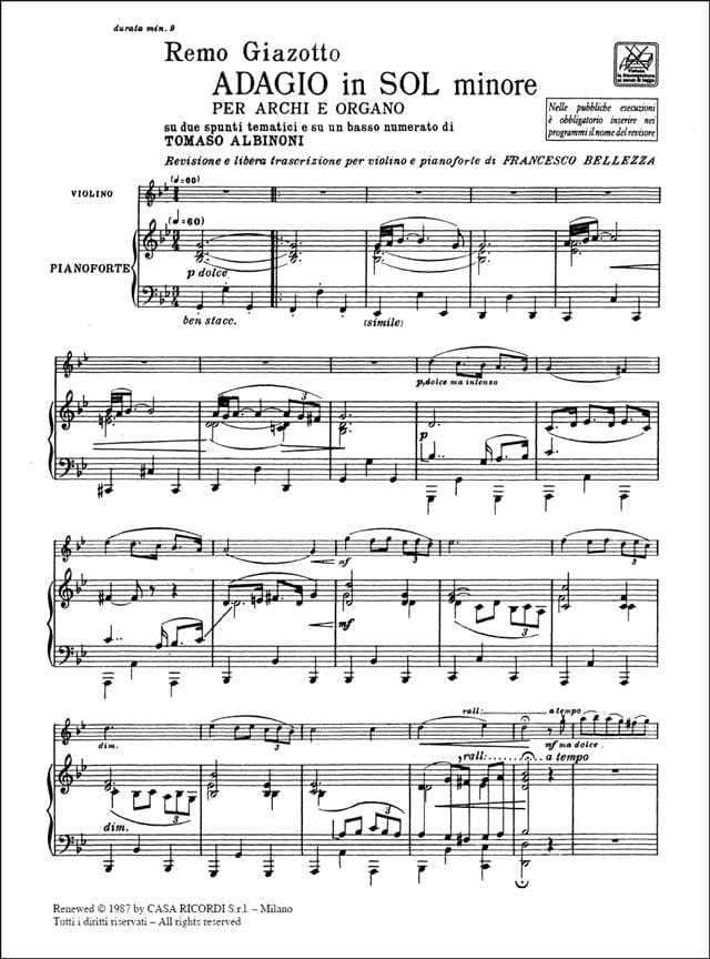 Paroles De Remo Giazotto Adagio En Sol Mineur